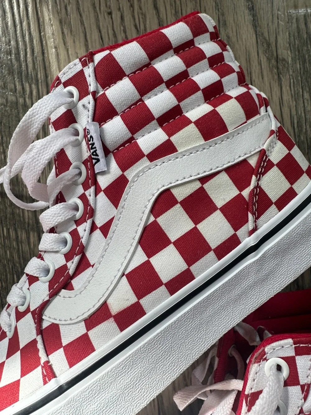 Vans Fillmore Hi checkerboard red‎ and white sneakers women’s size 7
